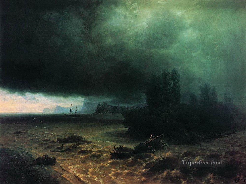downpour in sudak 1897 Romantic Ivan Aivazovsky Russian Oil Paintings
